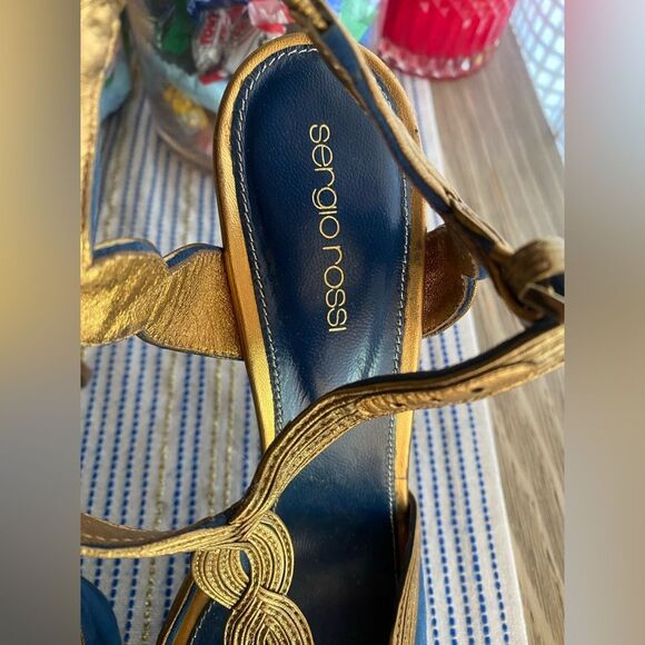 SERGIO ROSSI Bronze and Blue Metallic Platform Sandal Heels Size 39 - Picture 3 of 14